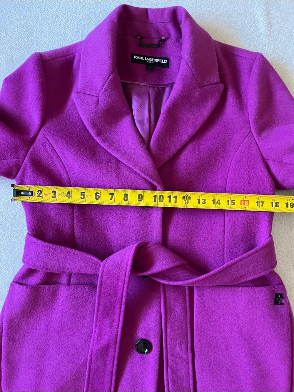 Karl Lagerfeld Paris Berry Purple Magenta Fuschia Wool Trench Pea Coat Designer